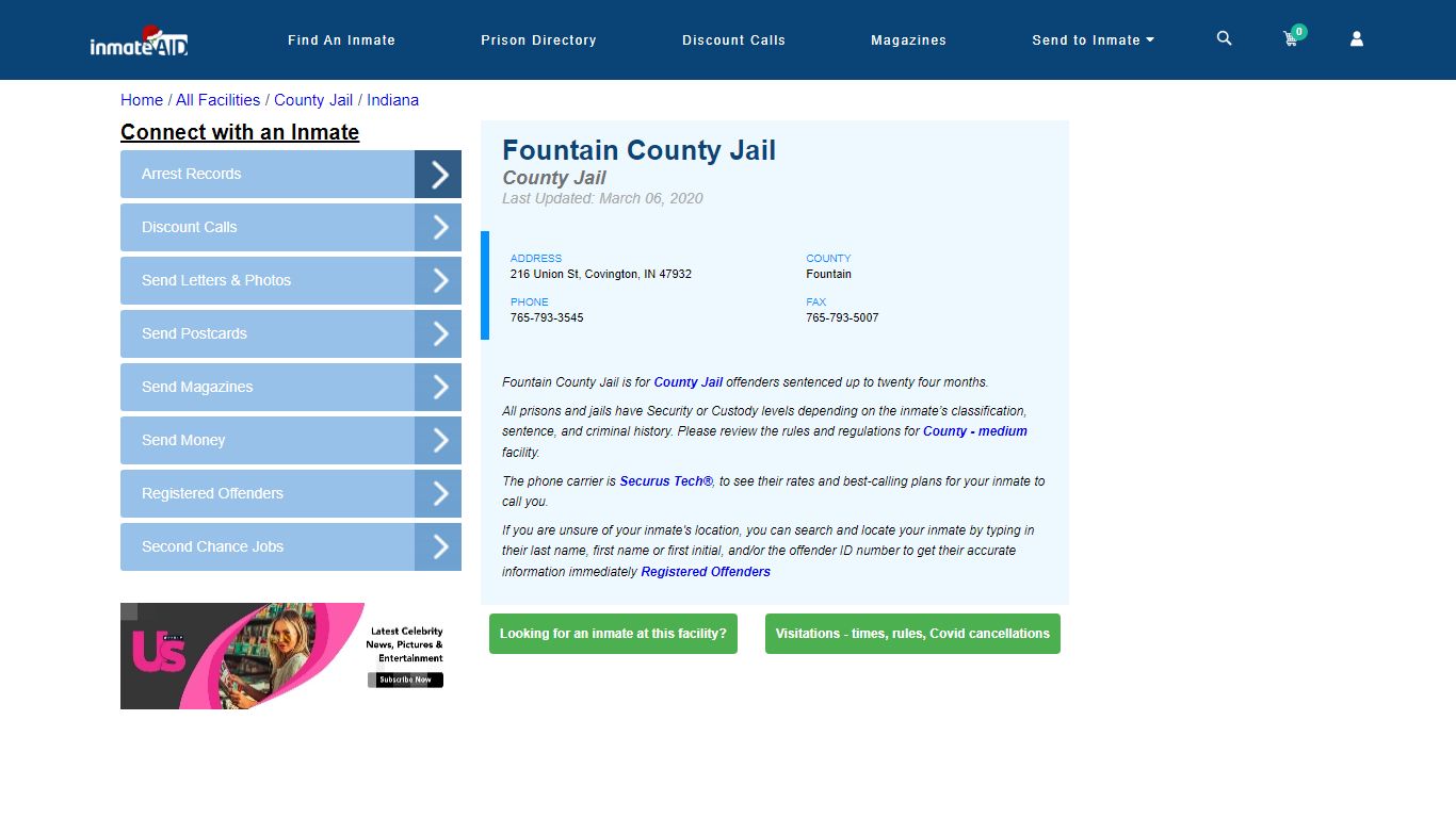 Fountain County Jail - Inmate Locator - Covington, IN