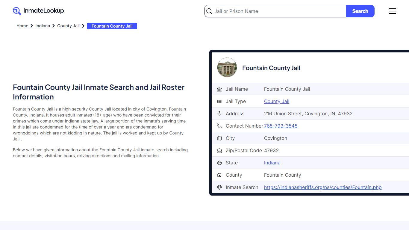 Fountain County Jail Inmate Search - Covington Indiana - Inmate Lookup